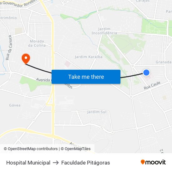 Hospital Municipal to Faculdade Pitágoras map