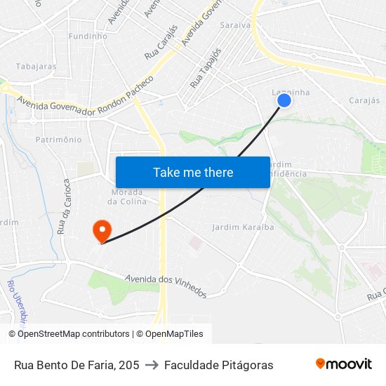 Rua Bento De Faria, 205 to Faculdade Pitágoras map