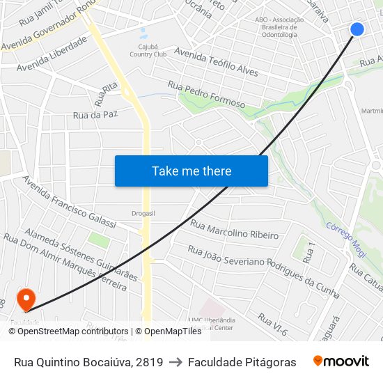 Rua Quintino Bocaiúva, 2819 to Faculdade Pitágoras map