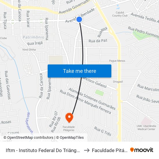 Iftm - Instituto Federal Do Triângulo Mineiro to Faculdade Pitágoras map
