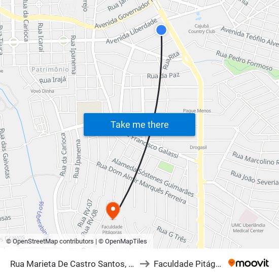 Rua Marieta De Castro Santos, 2-110 to Faculdade Pitágoras map