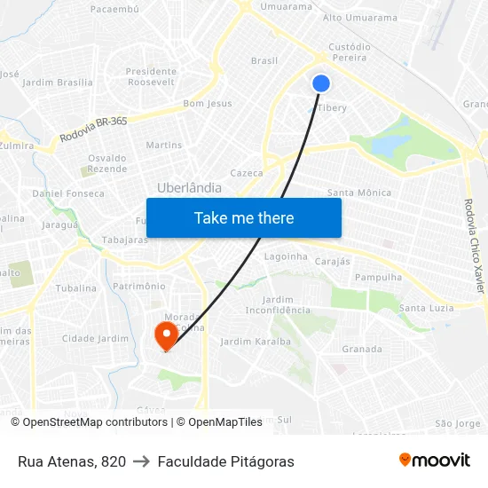 Rua Atenas, 820 to Faculdade Pitágoras map