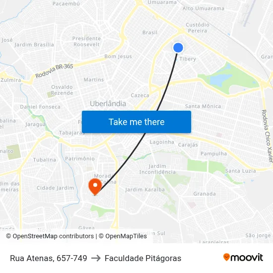 Rua Atenas, 657-749 to Faculdade Pitágoras map