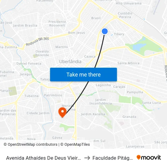 Avenida Athaídes De Deus Vieira, 479 to Faculdade Pitágoras map