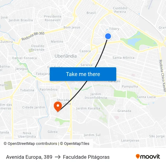 Avenida Europa, 389 to Faculdade Pitágoras map