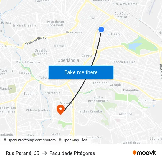 Rua Paraná, 65 to Faculdade Pitágoras map