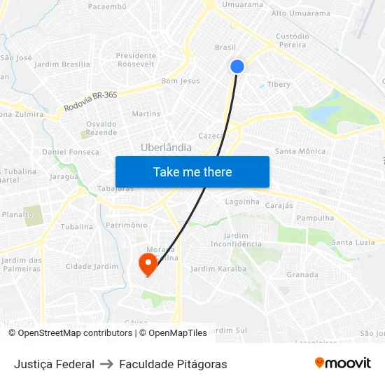Justiça Federal to Faculdade Pitágoras map