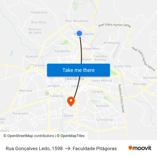 Rua Gonçalves Ledo, 1598 to Faculdade Pitágoras map