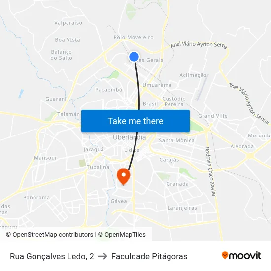 Rua Gonçalves Ledo, 2 to Faculdade Pitágoras map