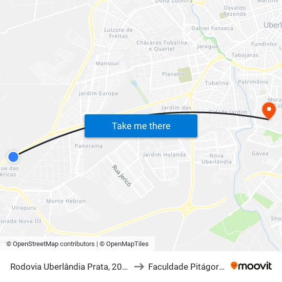 Rodovia Uberlândia Prata, 2000 to Faculdade Pitágoras map