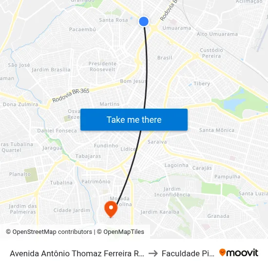 Avenida Antônio Thomaz Ferreira Rezende, 189-279 to Faculdade Pitágoras map