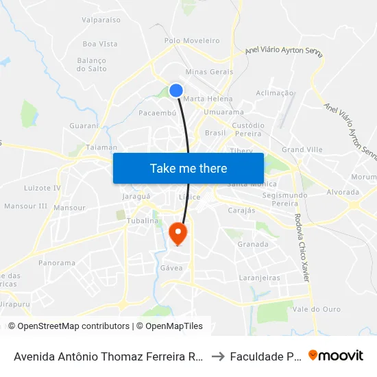Avenida Antônio Thomaz Ferreira Rezende, 2173-6111 to Faculdade Pitágoras map