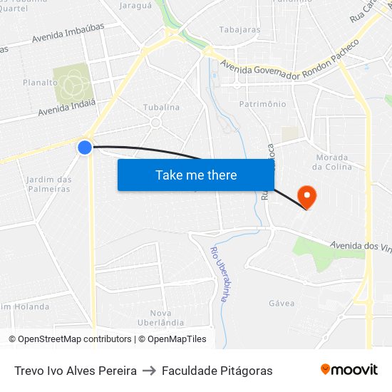 Trevo Ivo Alves Pereira to Faculdade Pitágoras map