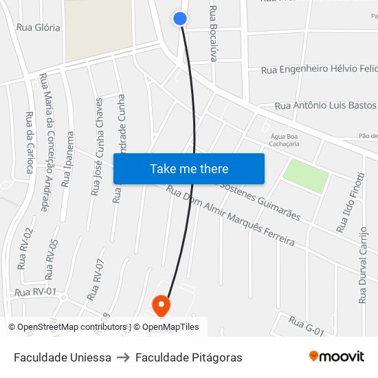 Faculdade Uniessa to Faculdade Pitágoras map