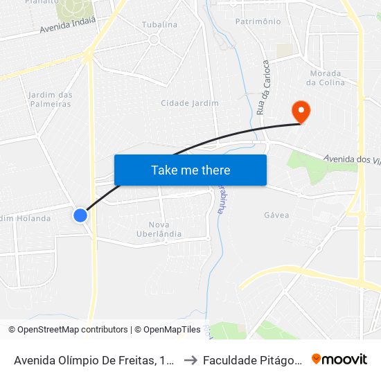 Avenida Olímpio De Freitas, 1077 to Faculdade Pitágoras map