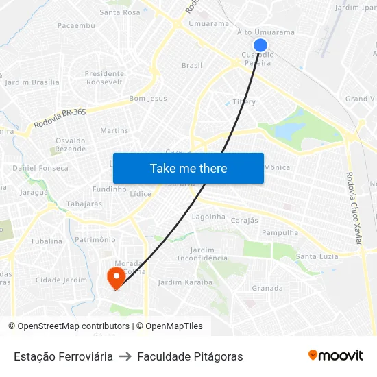 Estação Ferroviária to Faculdade Pitágoras map