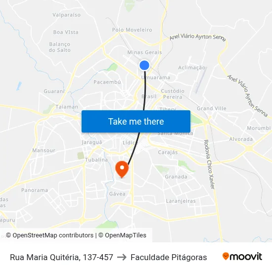Rua Maria Quitéria, 137-457 to Faculdade Pitágoras map