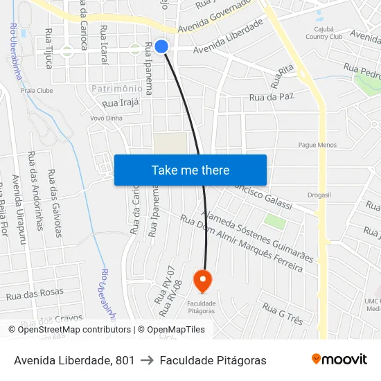 Avenida Liberdade, 801 to Faculdade Pitágoras map