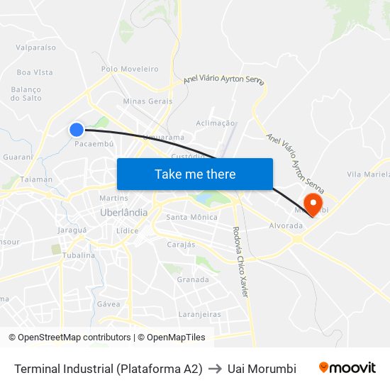 Terminal Industrial (Plataforma A2) to Uai Morumbi map