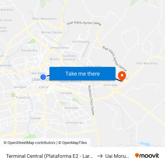 Terminal Central (Plataforma E2 - Laranja) to Uai Morumbi map