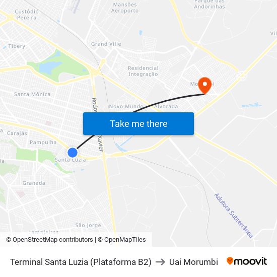 Terminal Santa Luzia (Plataforma B2) to Uai Morumbi map