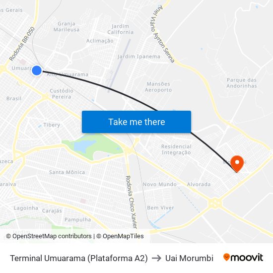 Terminal Umuarama (Plataforma A2) to Uai Morumbi map