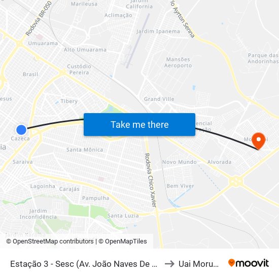 Estação 3 - Sesc (Av. João Naves De Ávila) to Uai Morumbi map