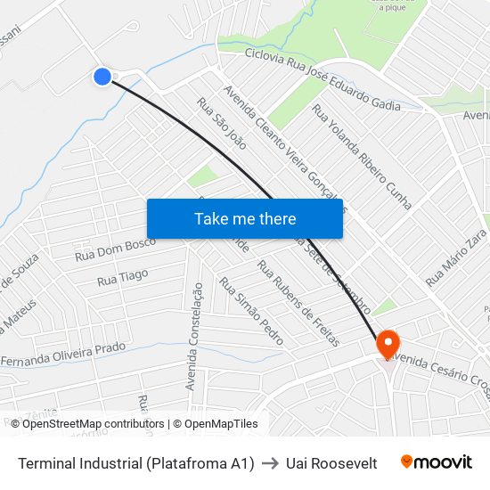 Terminal Industrial (Platafroma A1) to Uai Roosevelt map