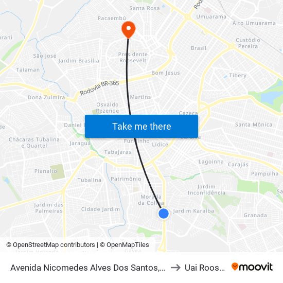 Avenida Nicomedes Alves Dos Santos, 3116-3166 to Uai Roosevelt map