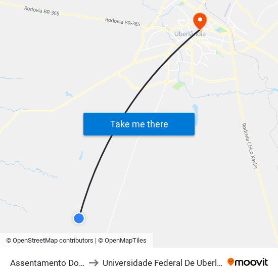 Assentamento Dom José Mauro to Universidade Federal De Uberlândia - Campus Educa map