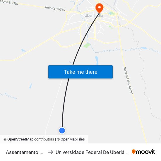 Assentamento Flávia Nunes to Universidade Federal De Uberlândia - Campus Educa map