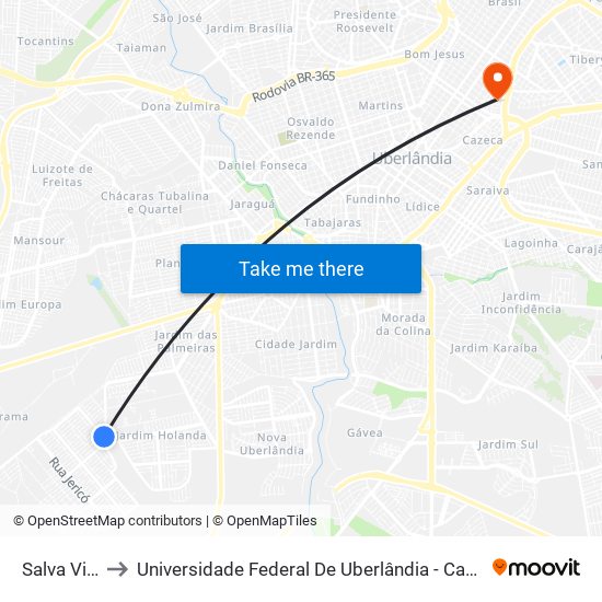 Salva Vidas to Universidade Federal De Uberlândia - Campus Educa map