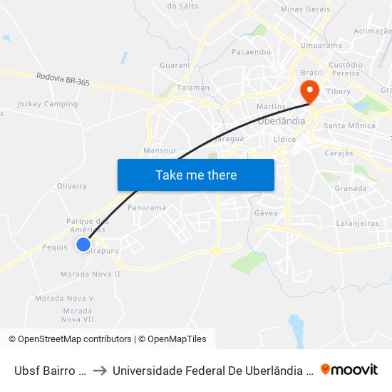 Ubsf Bairro Pequis to Universidade Federal De Uberlândia - Campus Educa map