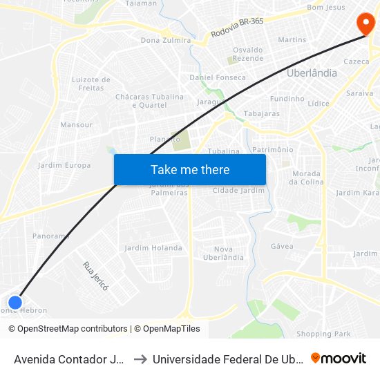 Avenida Contador José Candeloro, 268 to Universidade Federal De Uberlândia - Campus Educa map