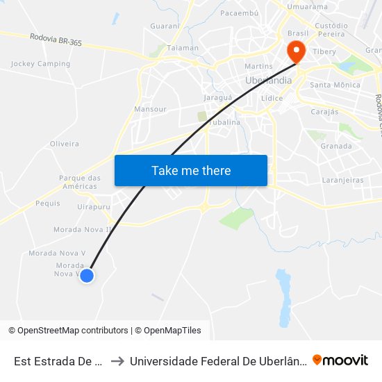 Est Estrada De Douradinho to Universidade Federal De Uberlândia - Campus Educa map