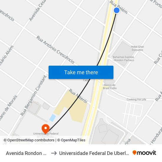 Avenida Rondon Pacheco, 4900 to Universidade Federal De Uberlândia - Campus Educa map