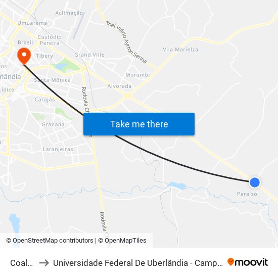 Coalbra to Universidade Federal De Uberlândia - Campus Educa map