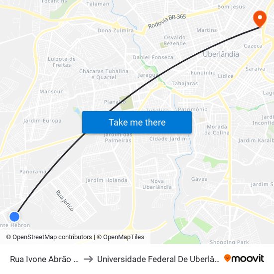 Rua Ivone Abrão Da Silva, 266 to Universidade Federal De Uberlândia - Campus Educa map