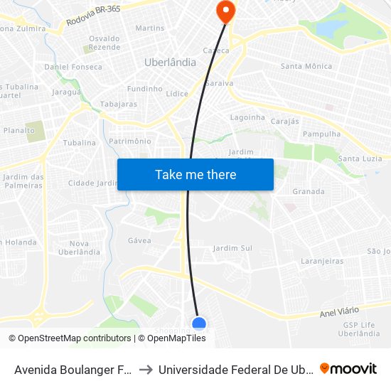 Avenida Boulanger Fonseca, 2092-2100 to Universidade Federal De Uberlândia - Campus Educa map