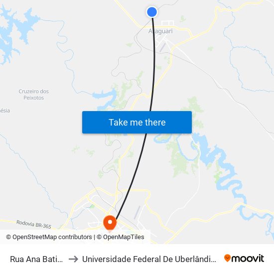 Rua Ana Batista, 150 to Universidade Federal De Uberlândia - Campus Educa map
