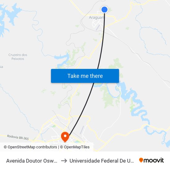 Avenida Doutor Oswaldo Pieruccetti, 880 to Universidade Federal De Uberlândia - Campus Educa map