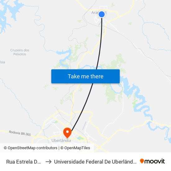 Rua Estrela Do Sul, 154 to Universidade Federal De Uberlândia - Campus Educa map