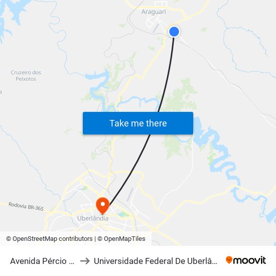 Avenida Pércio Perfeito, 44 to Universidade Federal De Uberlândia - Campus Educa map