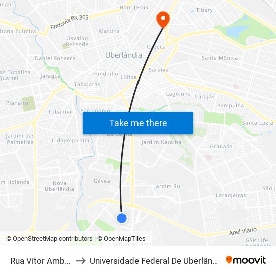 Rua Vítor Ambrósio, 600 to Universidade Federal De Uberlândia - Campus Educa map