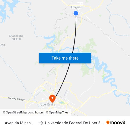Avenida Minas Gerais, 2909 to Universidade Federal De Uberlândia - Campus Educa map