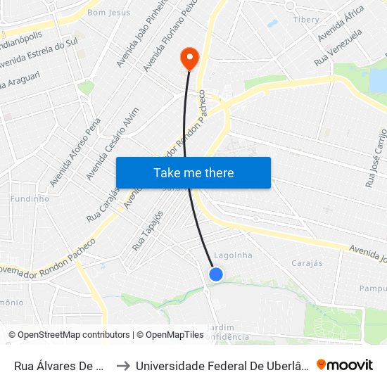 Rua Álvares De Azevedo, 196 to Universidade Federal De Uberlândia - Campus Educa map