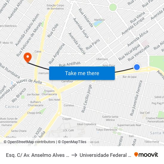 Esq. C/ Av. Anselmo Alves Dos Santos (Rua Pedro José Castro) to Universidade Federal De Uberlândia - Campus Educa map