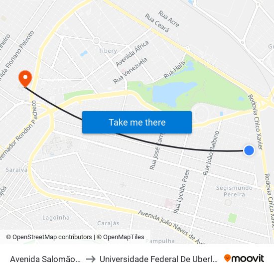 Avenida Salomão Abraão, 3183 to Universidade Federal De Uberlândia - Campus Educa map