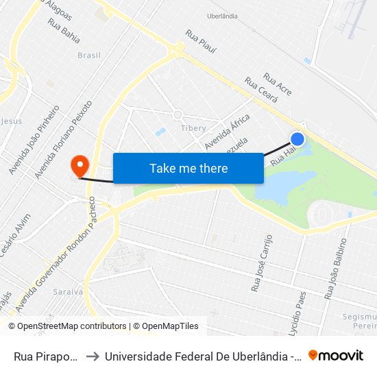 Rua Pirapora, 540 to Universidade Federal De Uberlândia - Campus Educa map