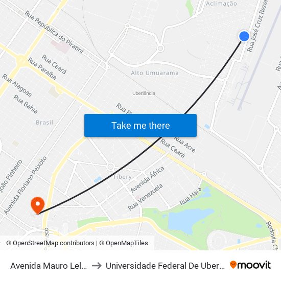 Avenida Mauro Leles Marques, 94 to Universidade Federal De Uberlândia - Campus Educa map